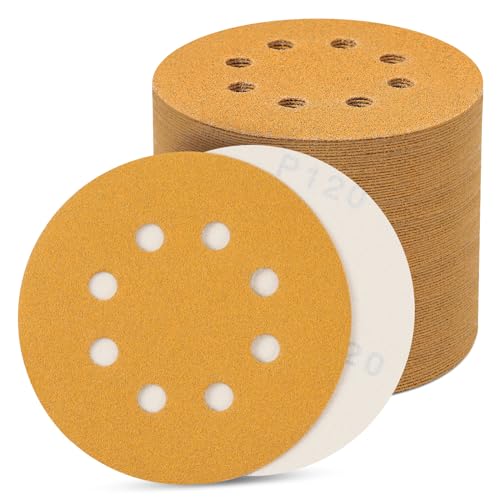 100 Stück Schleifpapier 125mm Klett 120 Körnung,Profi 125 Schleifscheiben Rund 8 Loch für Exzenterschleifer von KUOGAS