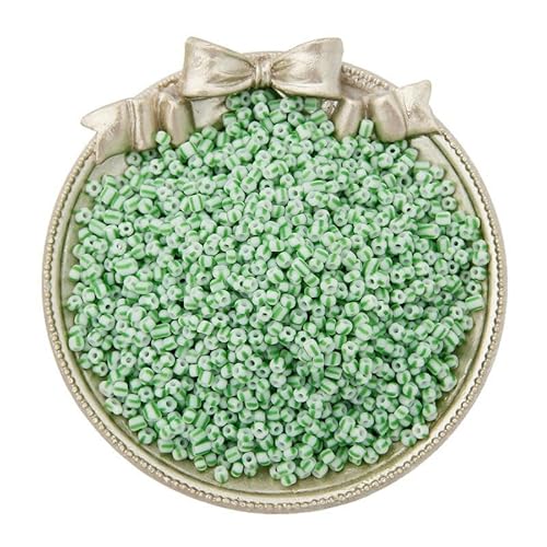 Glasperlen, farbig gestreifte Glasperlen, werden zur Herstellung von Mini-Rocailles-Perlen for Schmuck, Ponyperlen und Reisperlen und for Basteln von Perlenperlen for Armbänder verwendet.(White Green) von KUOHU
