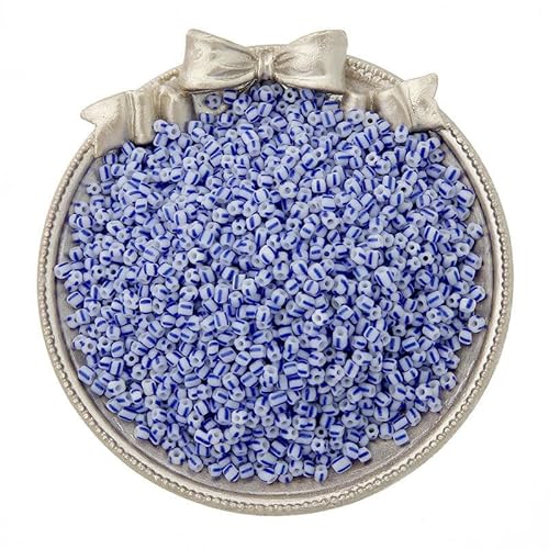 Glasperlen, farbig gestreifte Glasperlen, werden zur Herstellung von Mini-Rocailles-Perlen for Schmuck, Ponyperlen und Reisperlen und for Basteln von Perlenperlen for Armbänder verwendet.(White blue) von KUOHU