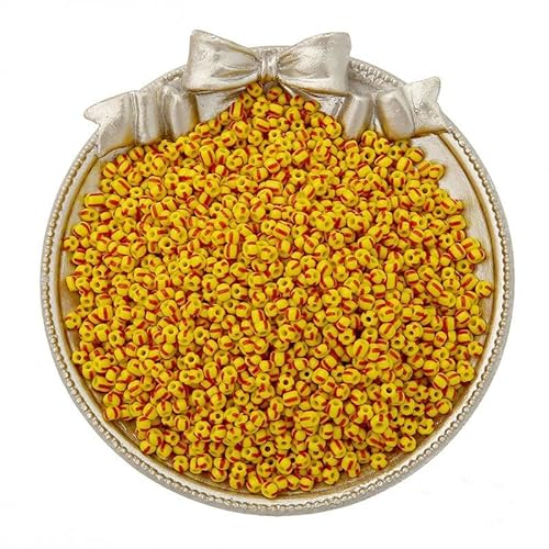Glasperlen, farbig gestreifte Glasperlen, werden zur Herstellung von Mini-Rocailles-Perlen for Schmuck, Ponyperlen und Reisperlen und for Basteln von Perlenperlen for Armbänder verwendet.(Yellow red) von KUOHU