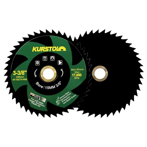 KURSTOL 85mm HSS Kreissägeblatt - 2 pcs 85mm 44T Trennscheibe für Winkelschleifer mit Bohrung 3/5"(15mm) Kupfer Aluminium Metall Nichteisenblech Holz von KURSTOL