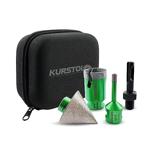 KURSTOL Diamant-Bohrkrone Kit - 2pcs Diamantbohrer Dreikant Schaft 6/35mm+50mm Diamant Fingerfräser+SDS PLUS-Schaft auf M14-Gewinde für Porzellan Fliese Granit Marmor Diamant Lochsägen von KURSTOL