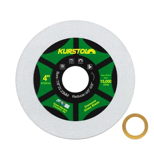 KURSTOL Diamant-Glas Trennscheibe – 100mm ultradünne Trennscheibe, Bohrung 22,23–15,875 mm für Glas, Keramik Fliesen, Jade, Kristall, Weinflaschen von KURSTOL