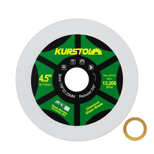 KURSTOL Diamant-Glas Trennscheibe – 115mm ultradünne Trennscheibe, Bohrung 22,23–15,875 mm für Glas, Keramik Fliesen, Jade, Kristall, Weinflaschen von KURSTOL