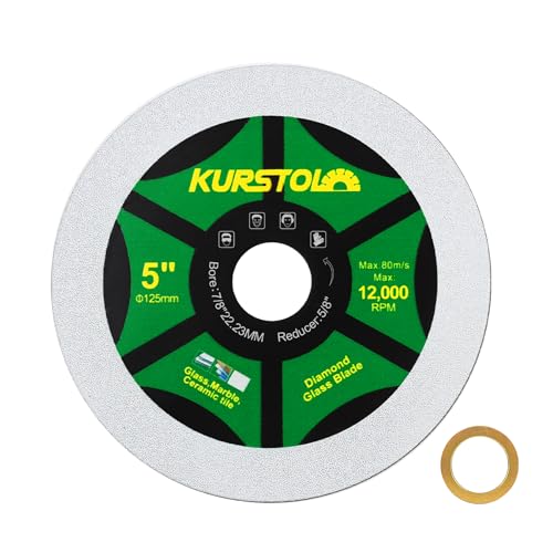 KURSTOL Diamant-Glas Trennscheibe – 125mm ultradünne Trennscheibe, Bohrung 22,23–15,875 mm für Glas, Keramik Fliesen, Jade, Kristall, Weinflaschen von KURSTOL