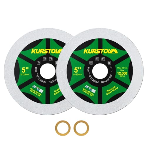 KURSTOL Diamant-Glas Trennscheibe – 2 Stück 125mm ultradünne Trennscheibe, Bohrung 22,23–15,875 mm für Glas, Keramik Fliesen, Jade, Kristall, Weinflaschen von KURSTOL