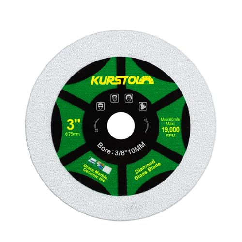 KURSTOL Diamant Glas Trennscheibe – 75mm Ultradünne Trennscheibe für Mini-Winkelschleifer mit Bohrung 10 mm für Glas, Jade, Kristall, Weinflaschen, Keramikfliesen von KURSTOL