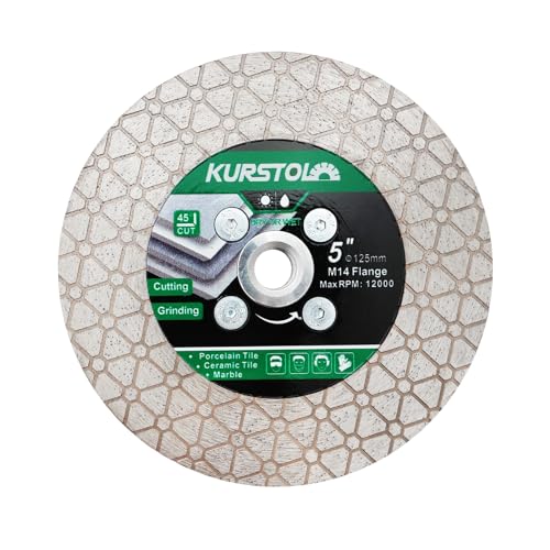 KURSTOL Diamant-Trennscheibe 125mm - Dual-Purpose Diamanttrennscheibe,Angle Grinder Blade Arbor M14-Gewinde for Cutting and Grinding Ceramic Tiles,Porcelain,Granite,Marble von KURSTOL