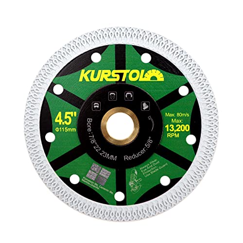 KURSTOL Fliesen-Porzellan-Diamantklinge – 4.5"/115mm superdünnes Diamant-Trennscheibe, Dorn 7/8"-5/8" für Keramik-Granit, Marmor-Winkelschleifer, Fliesensägeblatt von KURSTOL