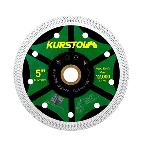 KURSTOL Fliesen-Porzellan-Diamantklinge – 5"/125mm superdünnes Diamant-Trennscheibe, Dorn 7/8"-5/8" für Keramik-Granit, Marmor-Winkelschleifer, Fliesensägeblatt von KURSTOL