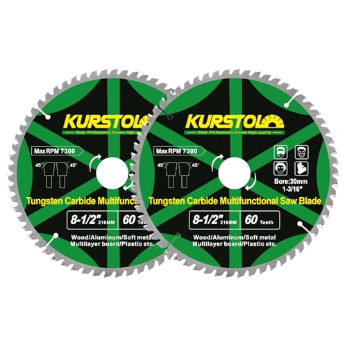 KURSTOL Kreissägeblatt für Holz – 2 Stück 216mm TCT Holz Trennscheibe, 32T Hartmetall-Trennscheibe mit Bohrung 30mm für Holz, Laminate, Aluminium, Kupfer, Nichteisenmetalle, Kunststoff von KURSTOL