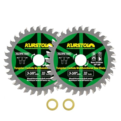 KURSTOL Kreissägeblatt für Holz – 2 Stück 85mm TCT Holz Trennscheibe, 32T Hartmetall-Trennscheibe mit Bohrung 15m-10 mm für Holz, Laminate, Aluminium, Kupfer, Nichteisenmetalle, Kunststoff von KURSTOL