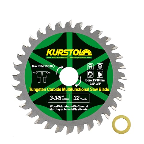 KURSTOL Kreissägeblatt für Holz – 85mm TCT Holz Trennscheibe, 32T Hartmetall-Trennscheibe mit Bohrung 15m-10 mm für Holz, Laminate, Aluminium, Kupfer, Nichteisenmetalle, Kunststoff KURSTOL Kreissägeblatt für Holz – 85mm TCT Holz Trennscheibe, 32T Hartmetall-Trennscheibe mit Bohrung 15m-10 mm für Holz, Laminate, Aluminium, Kupfer, Nichteisenmetalle, Kunststoff von KURSTOL