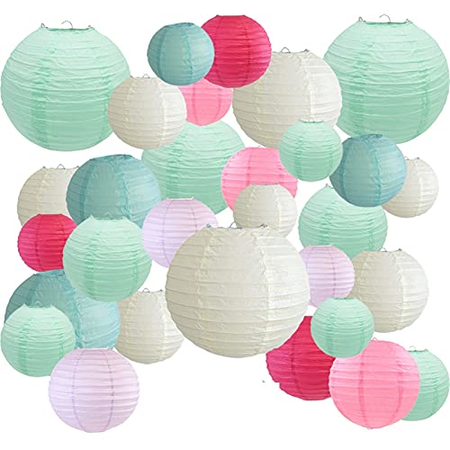 KURTIK Lampions,Lampenschirm Papier 30 stücke Papier Laterne Minze beige gemischt Farbe und größe Papier Ball lampion Hochzeit für Party hängende dekor Favor von KURTIK