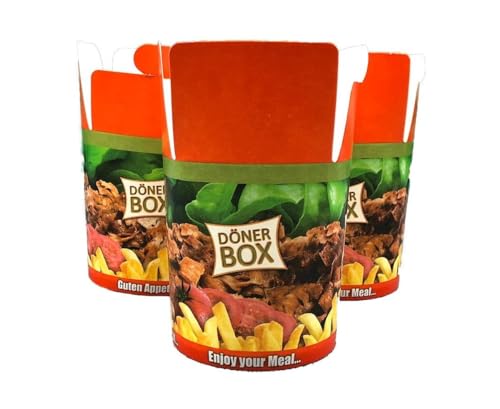 KURTT - 500 Stück Dönerboxen Guten Appetit (26 OZ), 750 ml Beschriftung Guten Appetit Foodbox Asiabox Nudelbox Kebab Faltbox Pappbox von KURTT