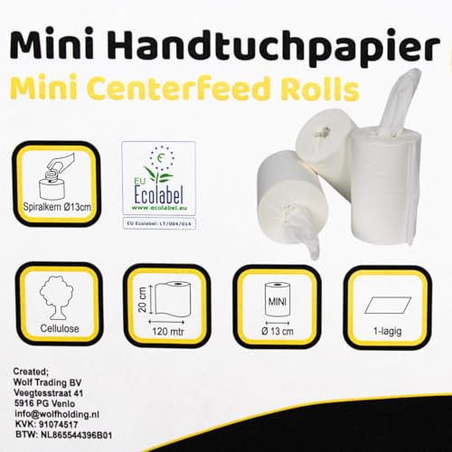 KURTT Mini Handtuchrollen - ohne innenhülse - 120 Meter - 1 lagig - 12 Papierrollen pro packung - Zellstoff J9EDJAA12 von KURTT