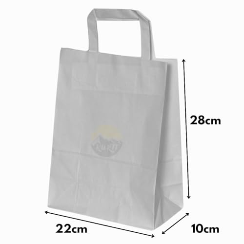 KURTT - Papiertragetasche/Papiertüten 22 + 10 x 28 cm Weiß, 250 Stück - Umweltfreundlich - To go Beutel - Mahlzeit Taschen - Papiertüten - Geschenktüten von KURTT