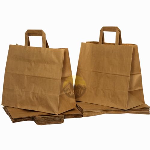 KURTT - Papiertragetasche/Papiertüten 250 Stück - Umweltfreundlich - To go Beutel - Mahlzeit Taschen - Papiertüten, Geschenktüten (Braun, 32x17x27cm) von KURTT