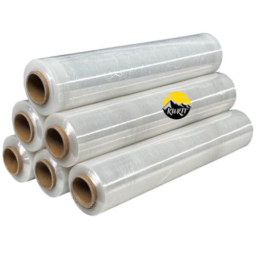 KURTT - Stretchfolie transparent 500mm - 6x 2kg Verpackungsfolie auf rolle 23my - wickelfolie für paletten - Folie für Möbel - klebende Strechfolienrolle zum einpacken - Wickelfolie - palletfolie von KURTT