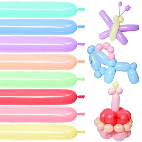 100 Stück 260 Luftballons Pastal Farbe Lange Ballons für Ballontiere Pastal Skinny Latex Twisting Ballon für Tiere Modellierung Weihnachten Geburtstag Hochzeit Party Dekorationen (Pastellfarben) von KUULBELA