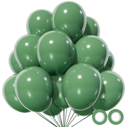 110 Stück dunkelsalbeigrün Luftballons Latex Party Ballons 30,5 cm runde Heliumballons für dunkles Salbeigrün Themed Weihnachten Salbeigrün Ballon (mit 2 Bändern) von KUULBELA