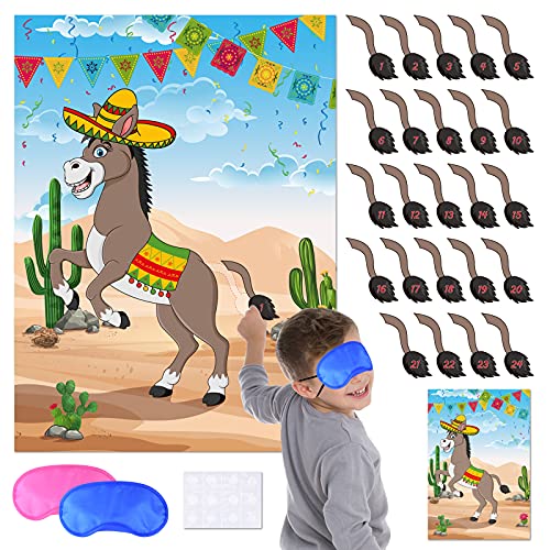 KUUQA Pin The Tail on The Donkey Party Game, mexikanische Donkey Party Supplies, Birthday Party Decorations, Mexican Fiesta Party Decorations von KUUQA