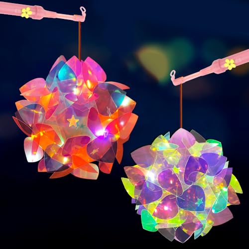 KUWUNG 2 Stück Laterne Kinder mit Stab Led, Lampions Kinder Laterne, Tragbare Laterne St Martin Multicolor Laternen Bastelset für Halloween, Weihnachten, Kinderpartys, Kindergarten, Kostümpartys von KUWUNG