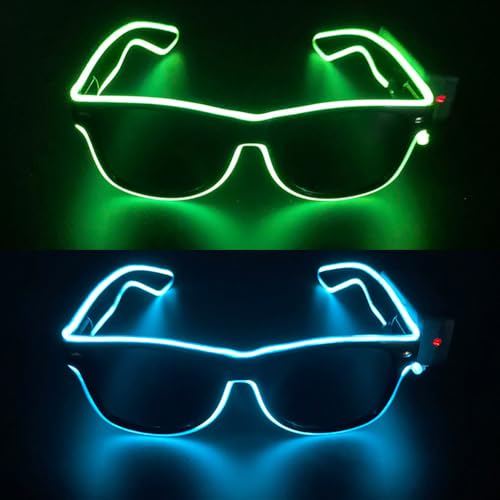 KUWUNG 2pc Cyberpunk LED Brille, Wire Neon Partybrille, Rave Brille, Leuchtende Brille, Flashing Neon LED Sonnenbrille, Leuchtbrille Glasses für Party, Cosplay, Geschenk, Halloween, Club, Partybrille von KUWUNG