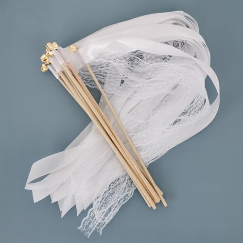 KUWUNG 35 Stücke Wedding Wands mit Glocke, Autoschmuck Hochzeit, Standesamt Deko, Zauberstäbe Hochzeit Luftschlangen für Hochzeiten, Geburtstage, Weihnachten, Partys,gäste, holzstäbe, gastgeschenke von KUWUNG