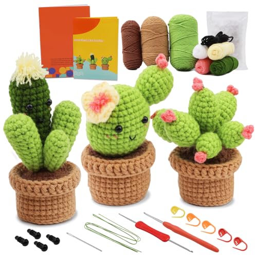 KUWUNG Häkelset für Anfänger, 3 Teilige Crochet Set, Häkeln für Anfänger mit Anleitung, Häkel-Starterset, DIY Handwerkskunst mit Häkelnadeln, Garn, Füllung, Handnähnadel, Stichmarkern, Anleitung von KUWUNG