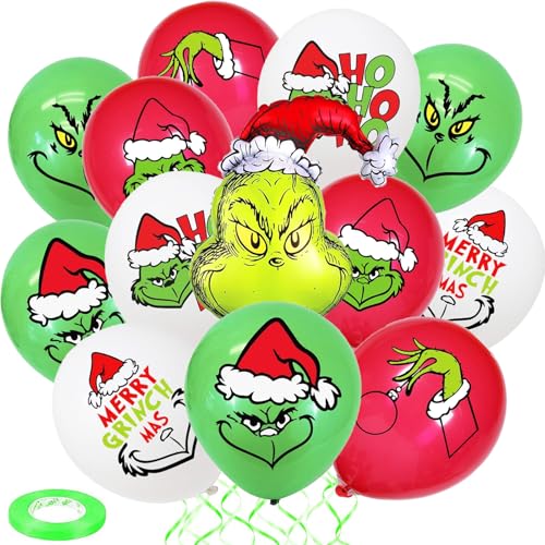 31 Stück Weihnachtsballons, 1 Pelziger Grüner Folienballon und 3 Verschiedene Latexballons für Weihnachtsdekorationen, Rot-Grün-Weiße Luftballons für Weihnachtsdeko von KVGBNT