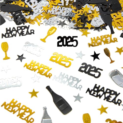 Konfetti Silvester, Silvester Deko, 1000 Stück Silvester Deko 2025 Party Set in Gold, Silber und Schwarz, Geeignet für Tischdeko Silvester Neujahr Karneval Party Karneval Party von KVGBNT