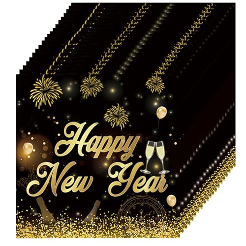 Servietten Silvester,Silvester Tischdeko,20 Stück Silvester Deko Schwarz Gold Silvester Servietten Tischdeko,2025 Happy New Year Servietten Silvester,33x33cm Silvester Deko Tisch Servietten (2) von KVGBNT