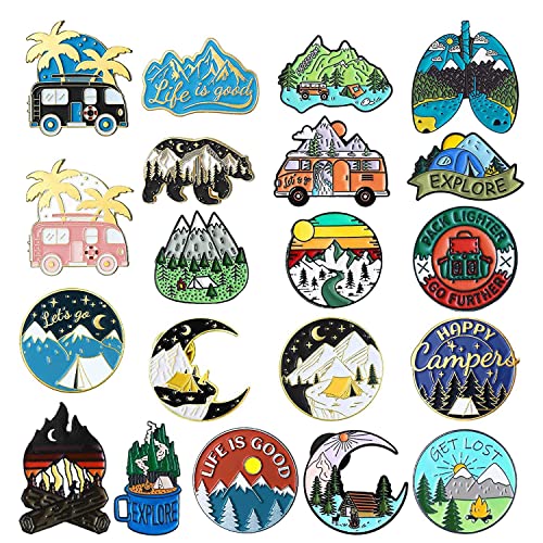 KVSERT 20Er Pack Outdoor Emaille Pins Set Lustige Camping Pins NatüRliche Button Pins Vintage Anstecknadeln Niedliche Mini Emaille Pins (Camping) von KVSERT