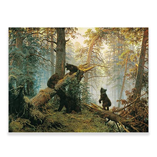 Ivan Shishkin Gemälde,Morgen schwarze Bären in einem Kiefernwald Poster – Kunstdruck – Landschaftsbilder Ölgemälde Reproduktion moderne Wanddekoration für Schlafzimmer Wohnzimmer ungerahmt 30x40 cm von KWAY