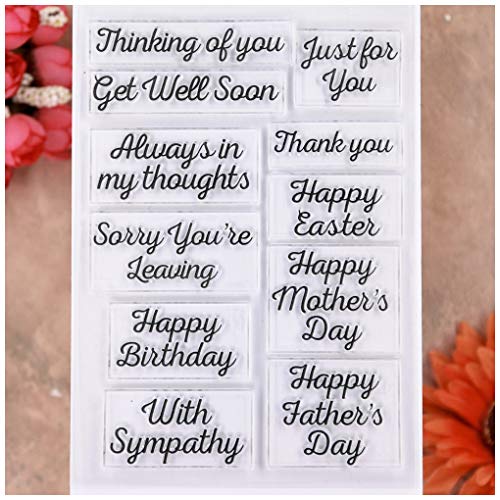 KWELLAM Transparente Stempel mit Aufschrift "Happy Mother's Day Father's Day Thinking of You Get Well Soon Happy Birthday mit Beileidskarte für Kartengestaltung Dekoration und DIY Scrapbooking von KWELLAM