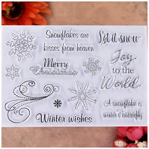 KWELLAM Transparente Stempel mit Schneeflocken und Aufschrift „Let it Snow Joy to the World“, für Kartengestaltung, Dekoration und Bastelarbeiten von KWELLAM