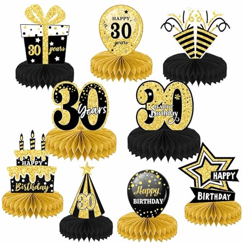 Deko 30. Geburtstag Männer,30. Geburtstag Männer,9 STK Schwarze Goldene Bienenwabe Mittelstück Tischdeko Geburtstag,30.Geburtstag Tischdeko Set Schwarz Gold,30 Geburtstag Deko für Party Zubehör Deko von KWHSUN