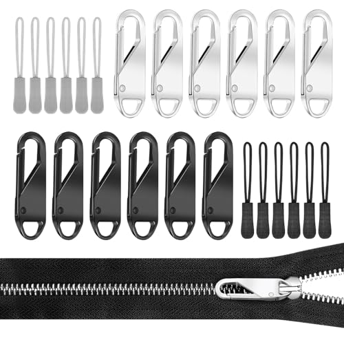 KWJEIULSOQ 24 Stück Reißverschluss Zipper Metall Reißverschluss Anhänger Nylon Reissverschluss Reparatur Set Zipper für Reißverschluss，Ersatzzipper Anhänger für Koffer, Rucksack,Stiefel,Jacken von KWJEIULSOQ