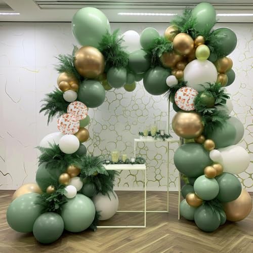 KWJEIULSOQ Ballons Girlande Grün, 50 Stück Luftballons Girlande Salbei Grün Luftballons Geburtstag Hochzeit, Olive Grün Gold Ballons Set für Baby Shower Babyparty Geburtstag Party Hochzeit Deko von KWJEIULSOQ