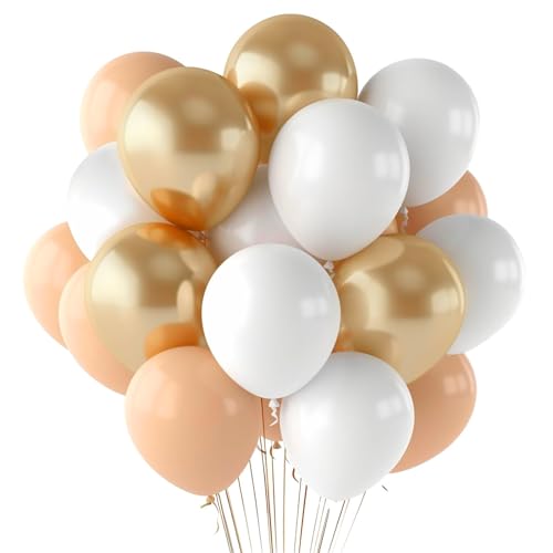 KWJEIULSOQ Luftballons Elfenbein-Weiß Apricot Goldene 50 Stück 12 Zoll Helium Ballons, Luftballons Geburtstag Hochzeit Baby Shower Abschluss Party Deko Ballon mit 10m Goldener Band 2 Teile Klebepunkte von KWJEIULSOQ