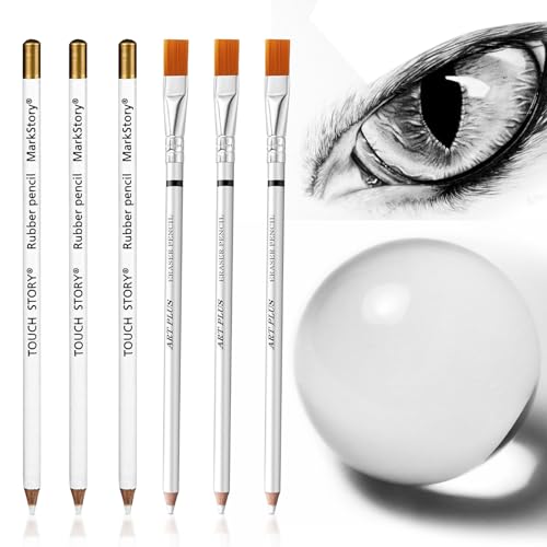 KWJEIULSOQ 6 Stück Radiergummi Stift Set, Radierer Stift Zeichnen Radierstift Stift Radieren, Radierer in Stiftform Radiergummi zum Zeichnen Radierer Detail Radierstift für Künstler Skizzieren Malerei von KWJEIULSOQ