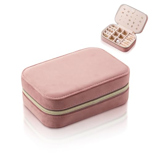 Tragbare Reise Schmuckaufbewahrung,Mini Reise Schmuckkasten,Schmuckschatulle mit tragbarer,schmuck organizers mit Reißverschluss,Kleine Schmuckkoffer, Mini-Box für Reisen Ein Geschenk für ein Mädchen von KWJEIULSOQ