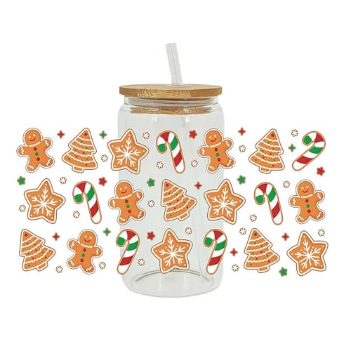 KWJNH Christmas Baking UV DTF Cup Wrap Transfer Sticker for 473.6 g Glass Cups, UV DTF Waterproof Decals, Cute Snowman Gingerbread Rub on Transfer Stickers for DIY Home Party Supplies Gifts von KWJNH