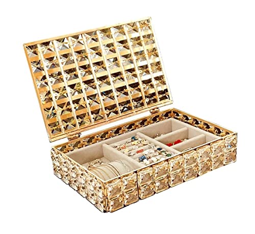 KWMAEEUID Schmuckschatulle, Kristall-Schmuckschatulle, Goldschmuck-Aufbewahrungsbox, Halskette, Ohrringe, kleines Schmuckstück, Schmuck-Organizer, Schmucketui, Schmuckhalter von KWMAEEUID