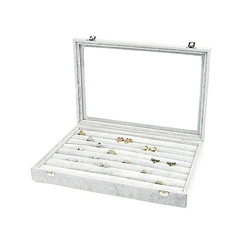 KWMAEEUID Schmuckschatulle mit Klarglasdeckel, 10 Verschiedene Designs, Samt-Schmuck-Organizer, Schmuck-Schmuckhalter von KWMAEEUID