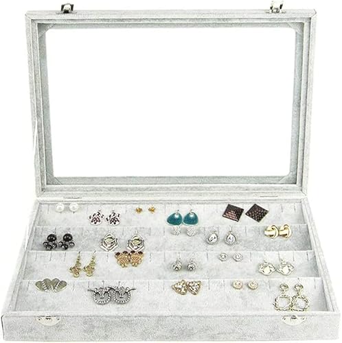 KWMAEEUID Schmuckschatulle mit Klarglasdeckel, 10 Verschiedene Designs, Samt-Schmuck-Organizer, Schmuck-Schmuckhalter von KWMAEEUID