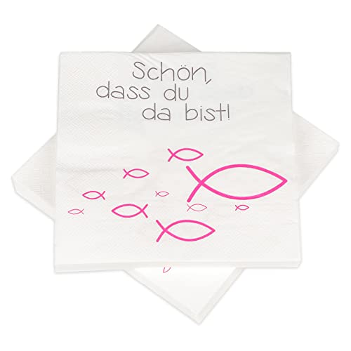 KWODE Servietten Rosa, 32 Deko Taufe Mädchen, Servietten Schön dass du da bist, Tischdeko Konfirmation, Erstkommunion Deko, Kommunion Deko- 33x33 cm, 32 Stück von KWODE