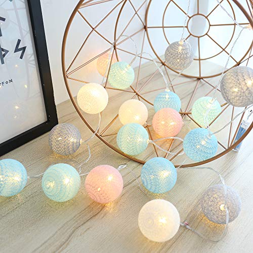 KWODE Lichterkette Cotton Ball, LED Cotton Bälle Light USB & Batteriebetrieben, Bunt Kugel Kette für Innen Mädchen Teenager Baby Zimmer Deko Home Weihnachten Hochzeit Party Ø4cm Kleine Bälle bunte von KWODE