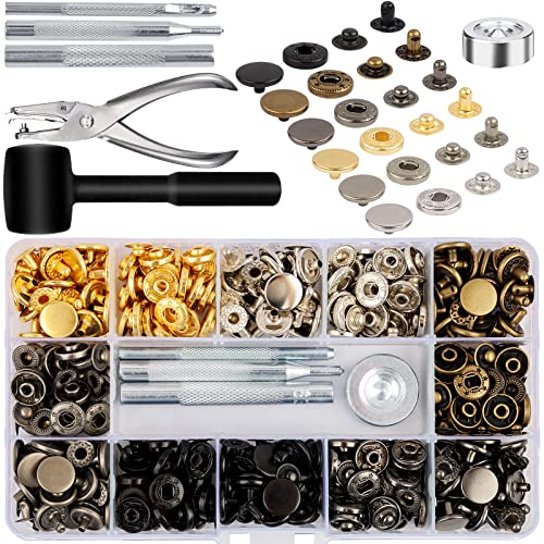 120Sets Druckknopf Set, KWOKWEI 6 Farben Druckknöpfe mit zange, Metall Kleidung Snaps Taste mit Fixierwerkzeug Kit, 12.5mm Leder Druckknöpfe Kit für Kleidung, Jacken, Jeans trägt, Brieftasche von KWOKWEI